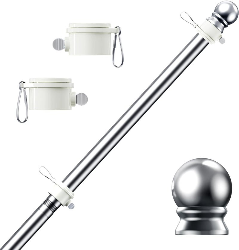 PHITRIC Flag Pole, Tangle Free Spinning Stainless Steel Rustproof Flagpole for 3x5 Sports Fan Outdoor Flags for Outside House (Silver, 5FT, Without Bracket) - Image 1